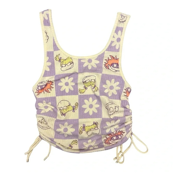 NICKELODEON Rugrats Top Yellow Cinched Ruched Tie Side Graphic Tank Top NWOT - Picture 3 of 6